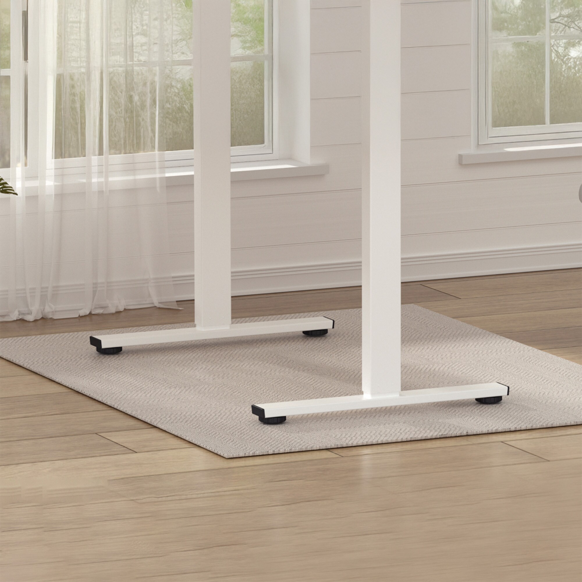 Electric Standing Desk Whole Piece Adjustable Height Desk Home Office Computer Workstation Sit Stand Up Desk (White Frame + Maple Top)_voghion.com